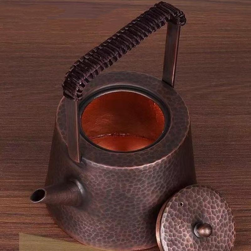 Старинный медный кофейник для улицы, Ручная работа, Плетеная текстура с молоточком, С крышкой, Ручной походный котелок, Термостойкий чайник с фильтром