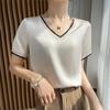 Summer Women's T-shirt Silk Satin Silk V-neck Mulberry Silk Short Loose Top Short-sleeved T-shirt
