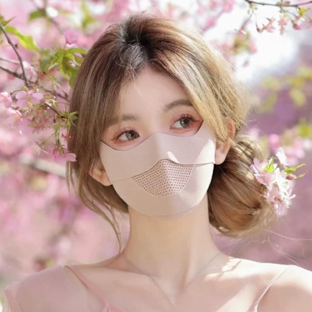 Быстросохнущая шелковая солнцезащитная маска Ice Silk, однотонная тонкая вуаль для лица, охлаждающая УФ-маска для лица на открытом воздухе