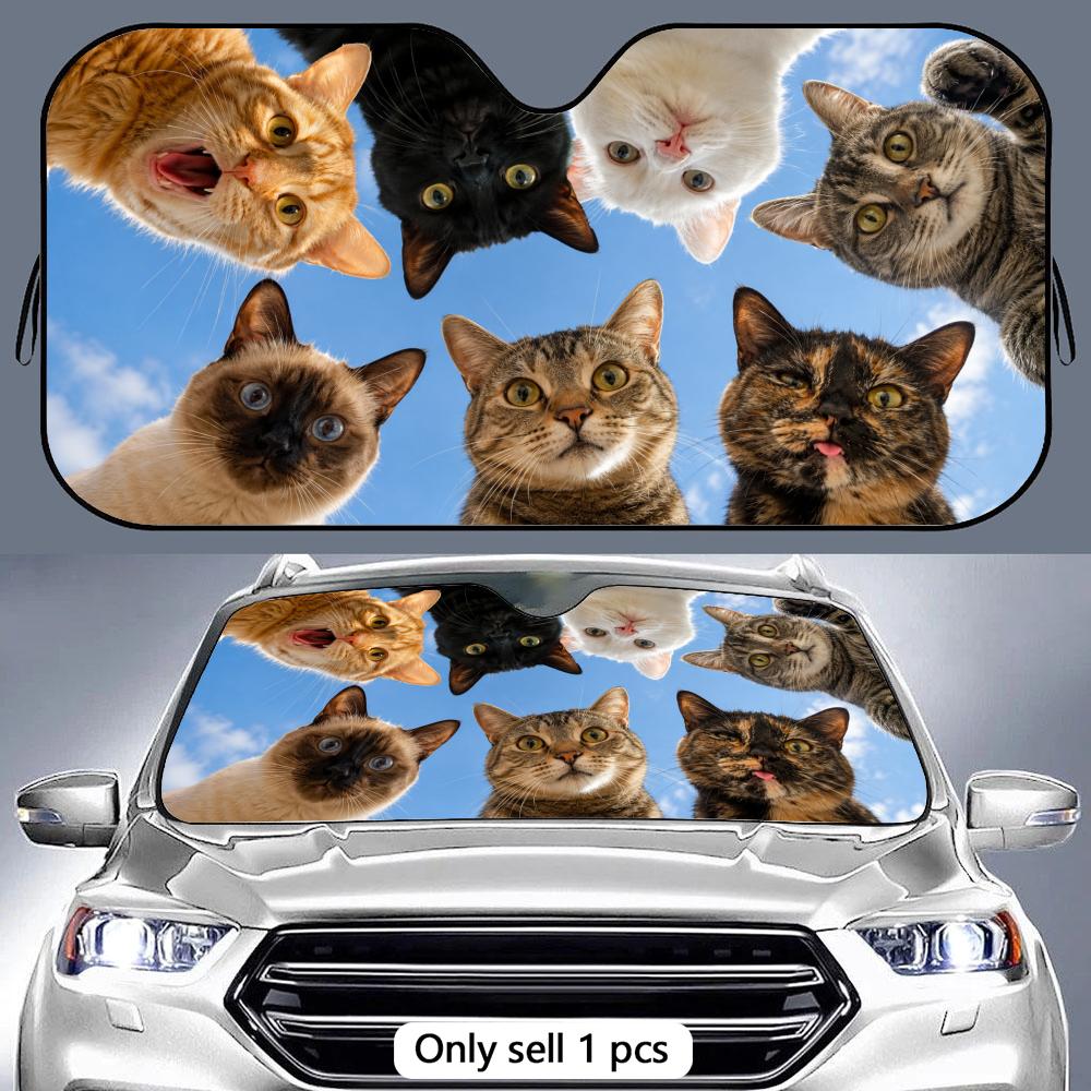 Kittens Funny Selfie Sun Visor Reusable Double-Sided Windshield Sun Visor UV Block Portable Heat Shield Cover