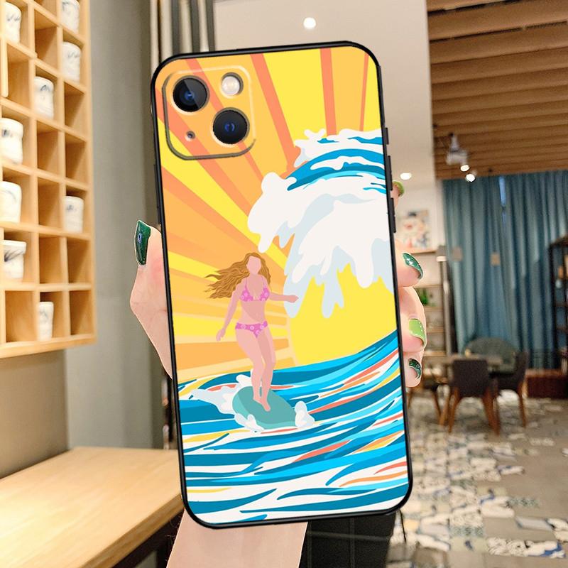 Surfing Art Surf Girl Phone Case For iPhone 16 17 Pro Max 15 14 13 11 12 Pro Max mini 15 16 Plus 16e 17 Air Cover