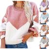 Women's Casual Loose Sweater Color Blocking Large Yards Round Neck Sweater
