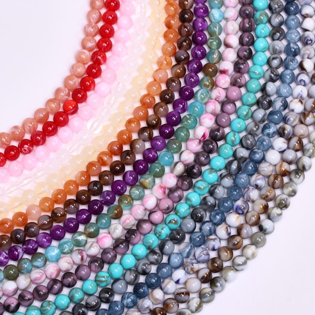 Бусины россыпью, аксессуары для бисероплетения, 8 мм, ручная работа, изготовление ювелирных изделий из смолы, браслет, ожерелье, аксессуары, 30 шт., модный имитационный нефритовый камень, круглый