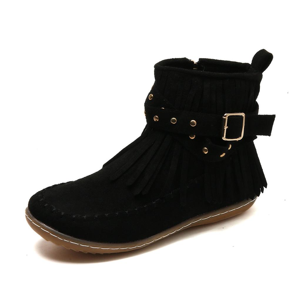 Autumn Flat Heel Ankle Boots Retro Suede Tassel Women Boots Fashion Round Toe Soft Sole Short Boots Casual Women Shoes