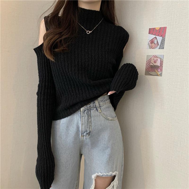 Women Turtleneck Sweaters Autumn Winter Loose Pullovers Knitted Jumper Off Shoulder Fashion Casual Knitted Sweater White Black Long Sleeve Tops