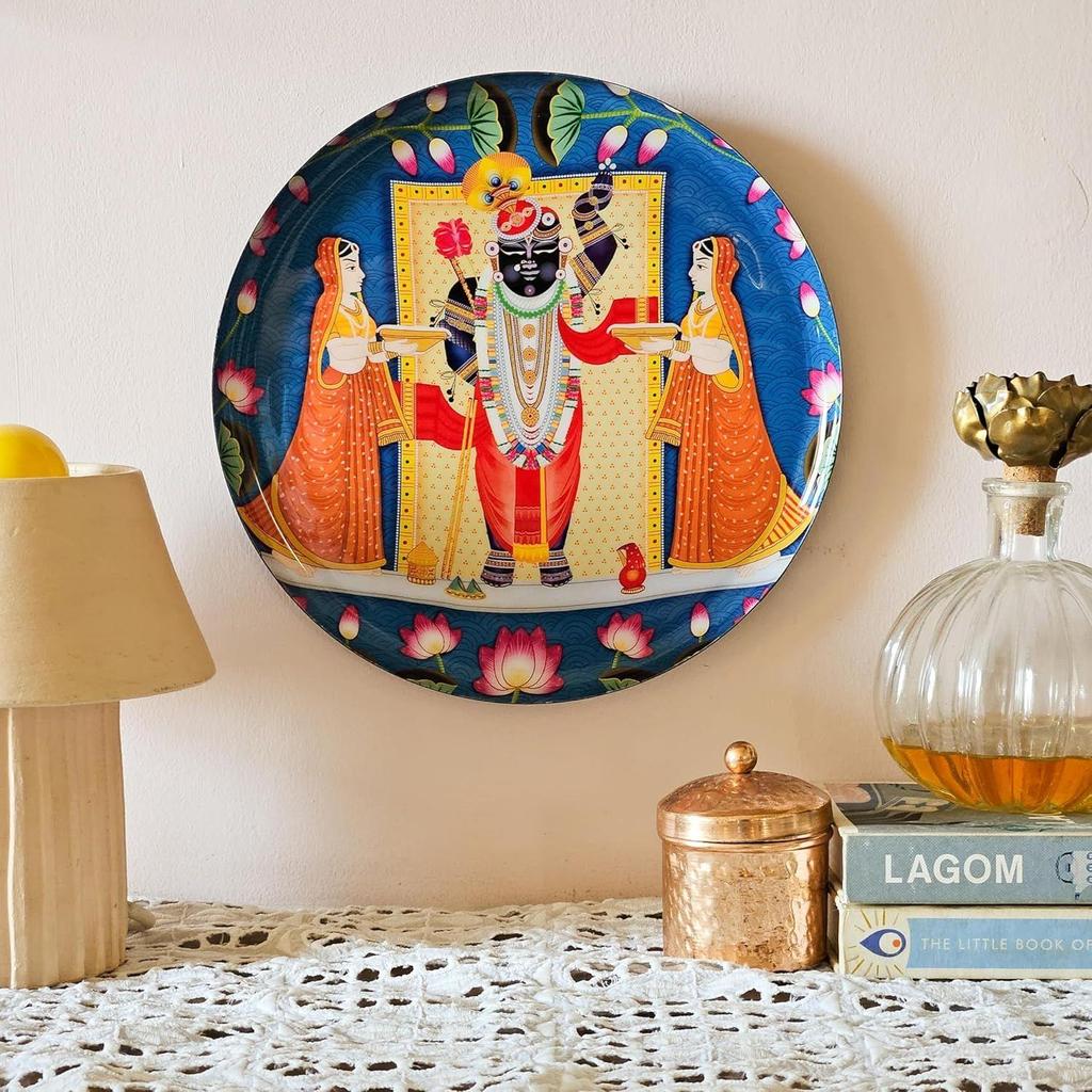 Metal Shrinathji Single Wall Plate 10 Inch with Stand | Wall Arts For Home Decoration, Living Room, Bedroom, Office Decor