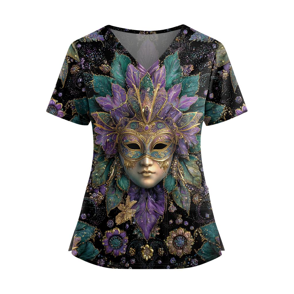 Женская футболка для сиделки с принтом, V-образным вырезом, двумя карманами, короткими рукавами, разрезом по подолу, униформа для сиделки