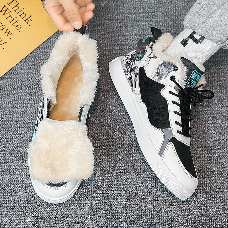 Men’s Sports Shoes Casual Street Style Fur Running Sneakers Shoes for Students Over Sized Winter Shoes High Top