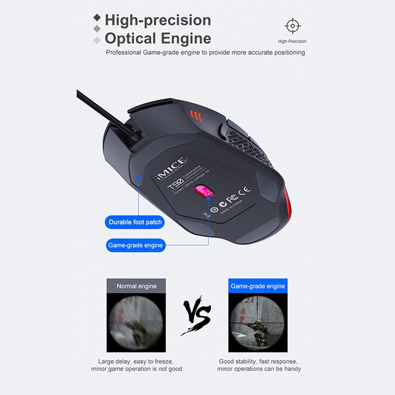 iMICE T90 Новая проводная мышь, полая игровая мышь, 8 клавиш, светящаяся, 7200 точек на дюйм, игровая проводная мышь для ПК, компьютера, планшета, ноутбука