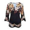 Women T-Shirt V-neck 3/4 Sleeve Pullover Tops Floral Print Lightweight Breathable Casual Tops Streetwear