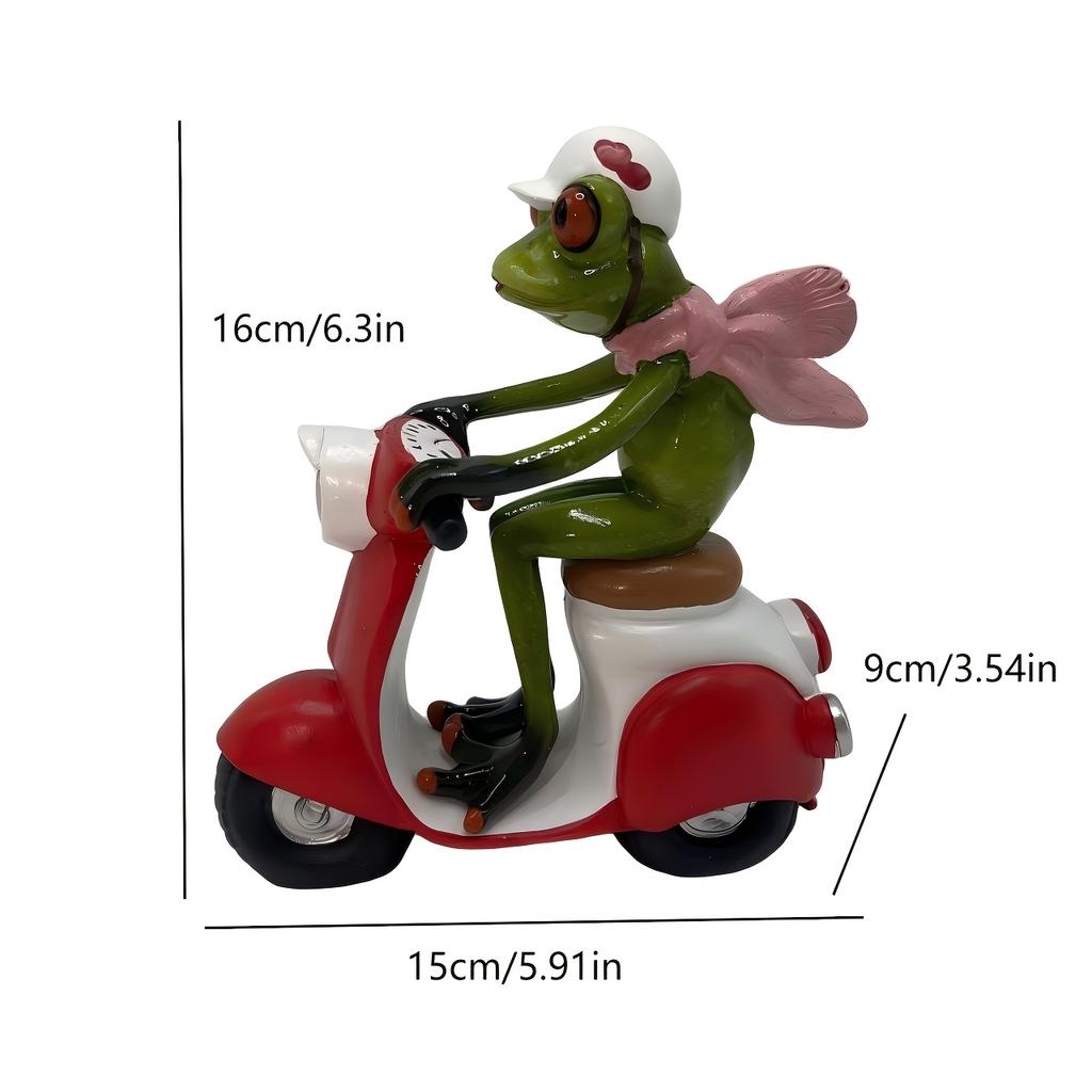 1pc Funny Motorcycle Frog Decor , Riding Red Scooter-like Motorcycle, with Helmet, Green Frog Decoration for Home, Office, Party