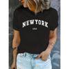 Cotton NEW YORK USA Letter Graphic Versatile T-shirts Fashion Loose Casual Sports Summer Crew Neck Short Sleeve Top Women's Tops