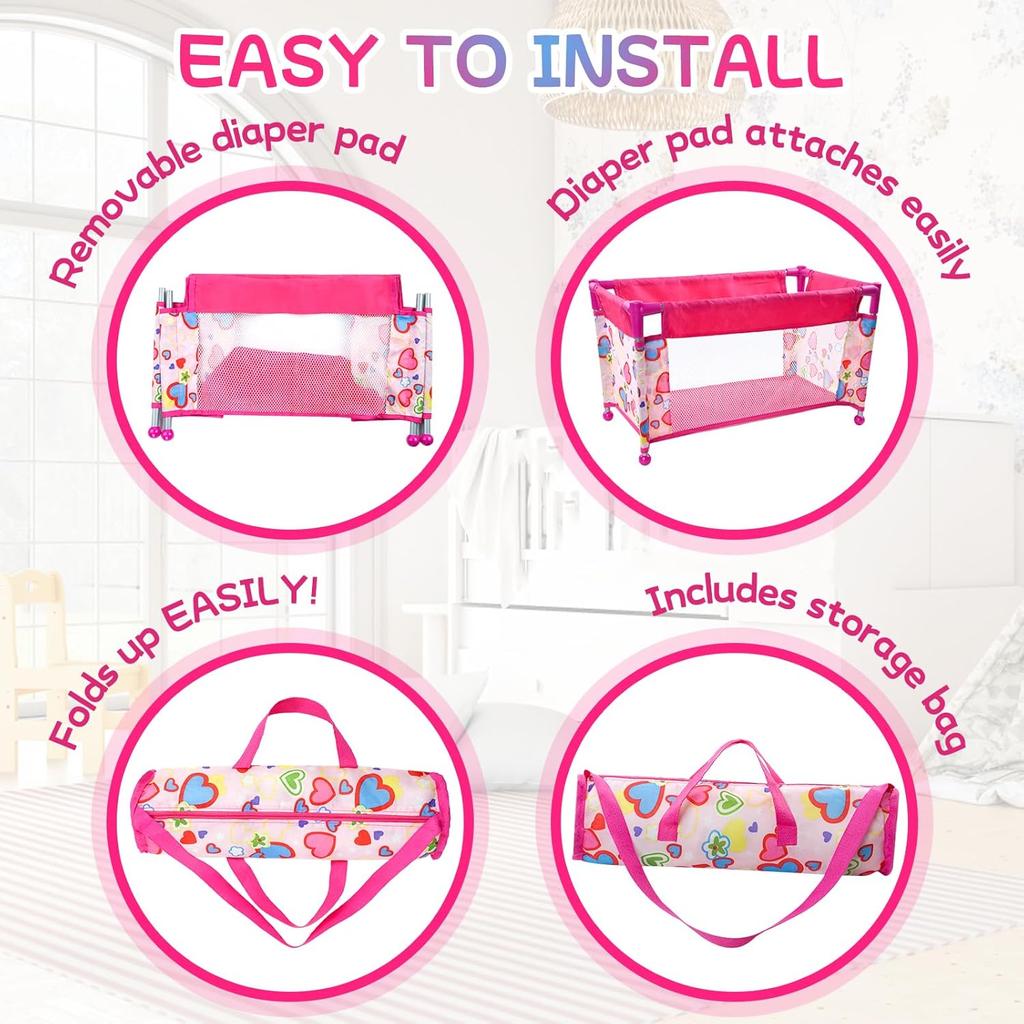 BABESIDE Детская кроватка для куклы с сумкой для хранения, Складной манеж, Кровать для куклы для кукол Реборн 17-21", Аксессуары для кукол Реборн для девочек