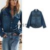 Spring New Women's Clothing Casual Single Row Multi-Buckle Retro Long Sleeves Lapel Denim Shirt Tops 7147027