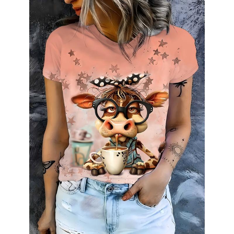 Pattern Print Design, Women's Fashion, Women's Casual and Comfortable Sports Top, Women's Round Neck T-shirt