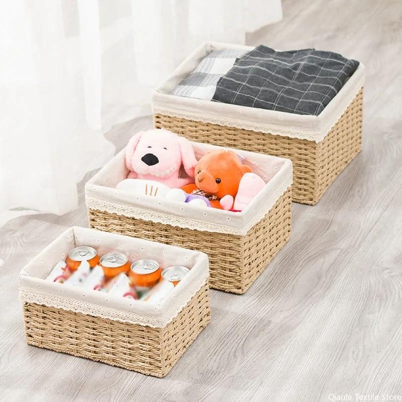 Плетеная корзина для хранения, кухонный органайзер, пылезащитный чехол, корзины для хранения с крышкой, настольные органайзеры для всякой всячины, коробки для хранения игрушек и закусок