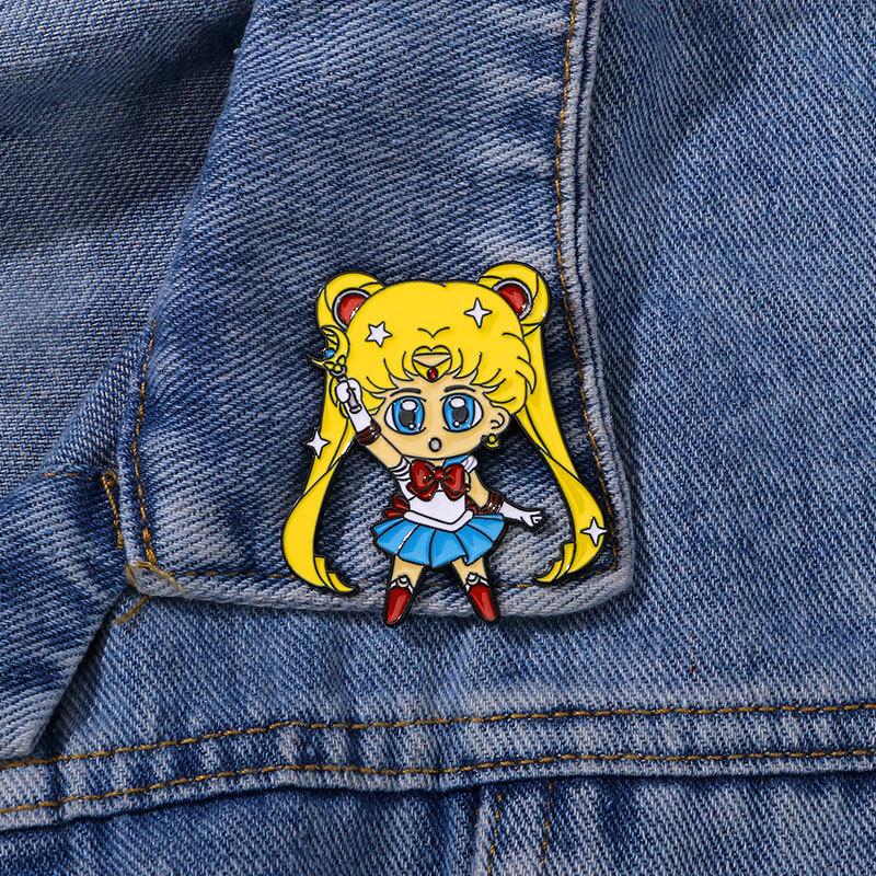 Anime Peripheral Brooch Sailor Moon Hare Cartoon Cute Girl School Bag Decoration Dripping Oil