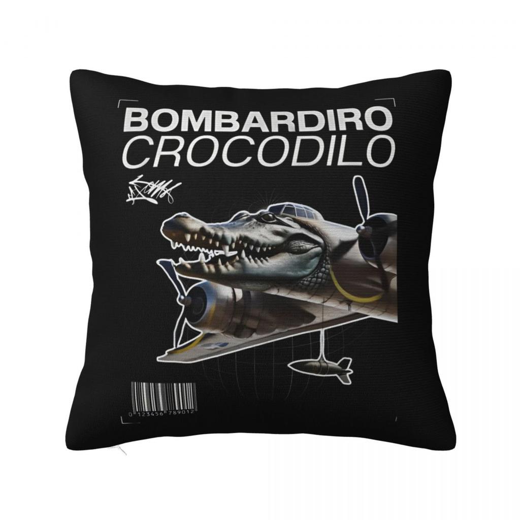 Мем Мозговая Гниль Bombardino Crocodilo Наволочка Чехол для Подушки Креативный Декор на Молнии Чехол для Декоративной Подушки на Сиденье 45x45см