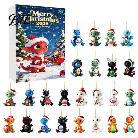 24 Days Surprise Ornaments 2026 Dragon Advent Calendar, Funny Baby Figures Christmas Countdown Holiday Gift Box 2D Acrylic Cartoon for Xmas Tree, Home