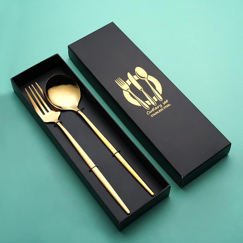 Португальский набор столовых приборов: Нож, вилка, ложка из нержавеющей стали - подарочная коробка для стейков в стиле вестерн из 4 предметов