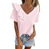 Женская модная однотонная футболка с V-образным вырезом и короткими рукавами, с половиной оборки