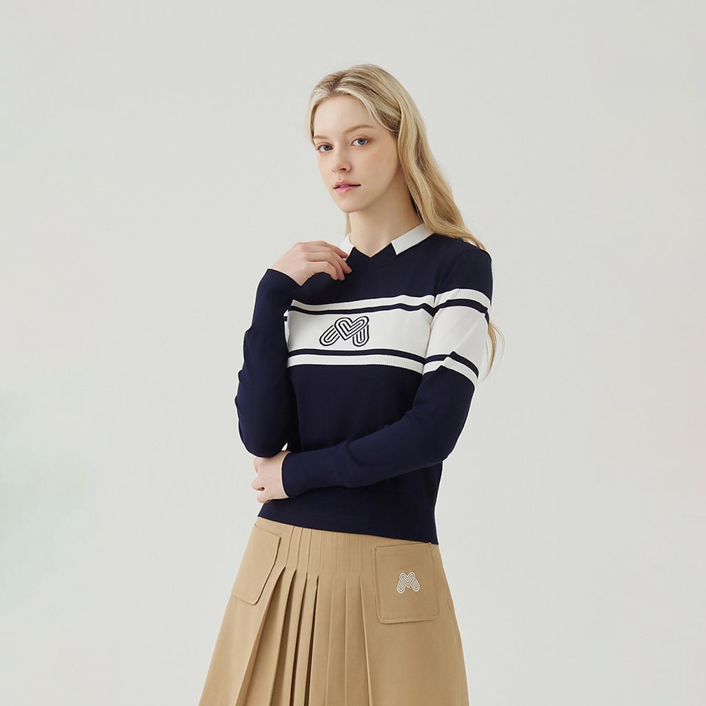 MARTINE GOLF Logo V Neck Pullover_Navy