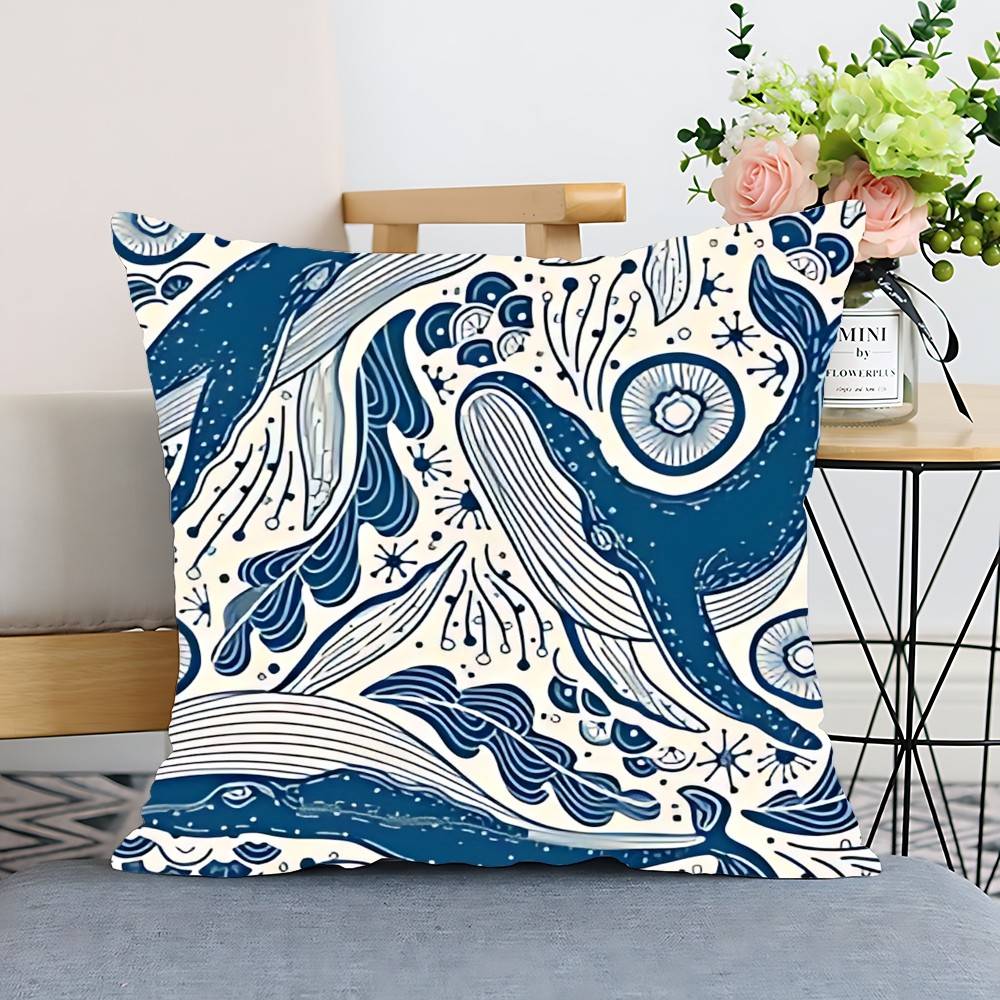 Seahorse Whale Starfish Turtle Blue Ocean Pillow Case Cushion Cover Polyester Decorative Sofa Cushion Pillowcase Home Decor
