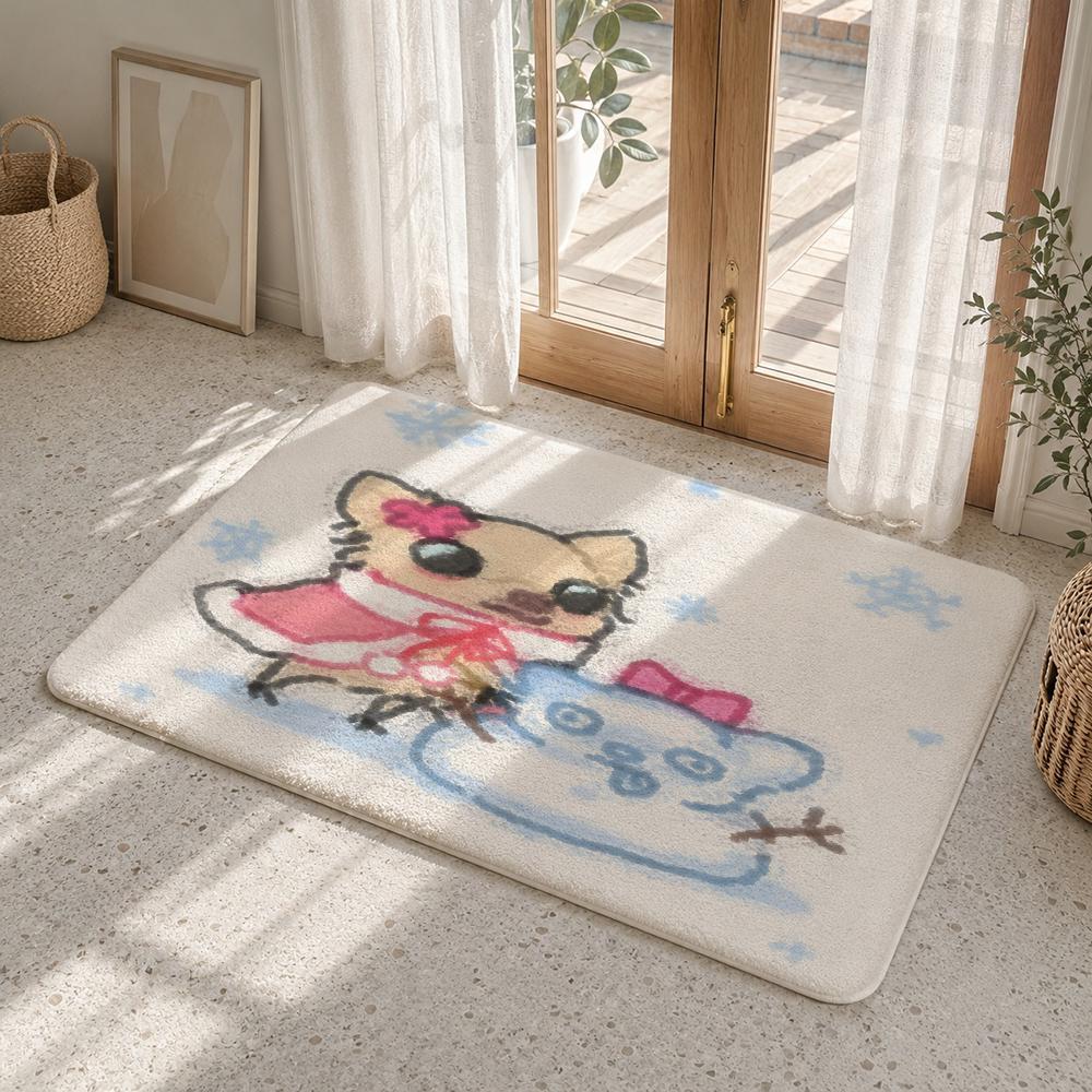 Cute Funny C-Chihuahua Floor Mat Flannel Rug Non Slip Absorbent Soft Washable For Entryway Hallway Bathroom Kitchen Decor