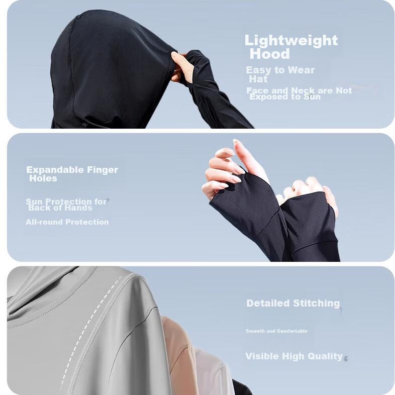 Sun Protection Clothing, Spring And Summer Ice Silk Sun Protection Garment, Slim-Fit Outdoor Cycling Sunshade Hooded Sun Protection Shirt Skin Coat