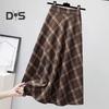 Женская юбка миди с эластичной резинкой и высокой талией, клетчатый принт, приталенная юбка А-силуэта с широким подолом, повседневная юбка для поездок на работу и в уличном стиле