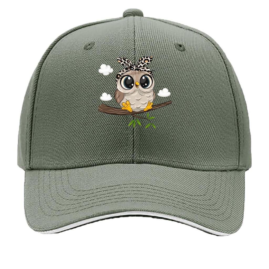 Cute Leopard Bow Owl Sitting On Branch Sandwich Baseball Cap Unisex Women Sun Cap Outdoor Workouts Hat