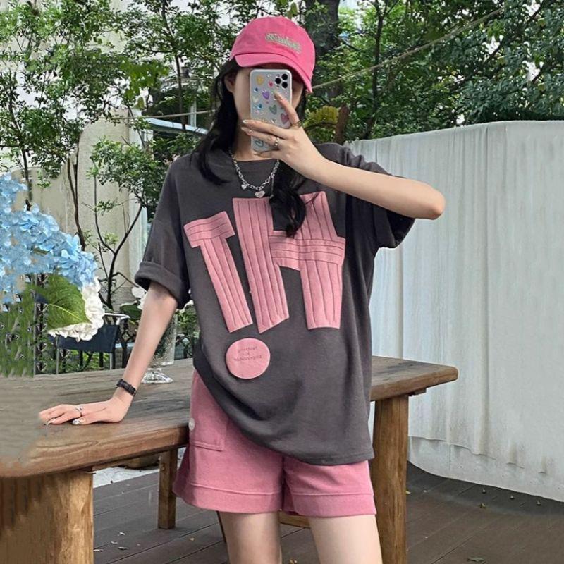 Trendy Women's Summer 2025 Loose T-Shirt & Wide-Leg Shorts Two-Piece Set