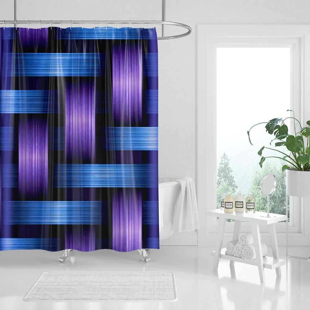 Blue Mosaic Pattern Shower Curtains Waterproof Polyester Bath Curtain Geometrical for Bathroom Home Decor Curtain with Hooks
