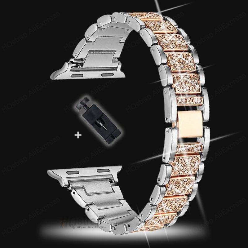 Ремешок с бриллиантами для Apple Watch Ultra Band 49 мм, 40 мм, 45 мм, 44 мм, 41 мм, 42 мм, 38 мм, металлический ремень для Iwatch Series 7 SE 6 5 4, женский браслет
