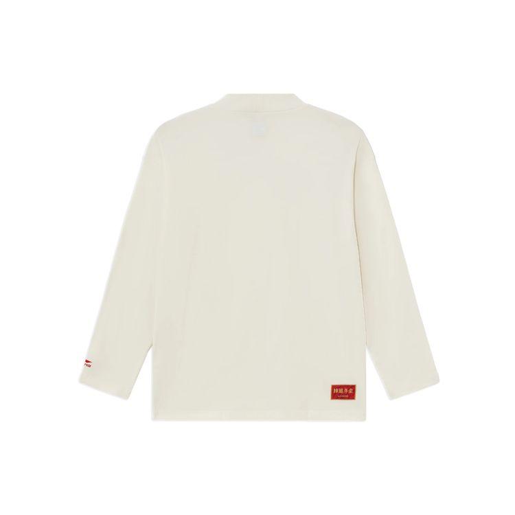 Li-Ning Спортивная трендовая серия Rijindoujin с вышивкой и круглым вырезом, свободный пуловер, футболка с длинными рукавами, мужские топы, белые AHSS051-1