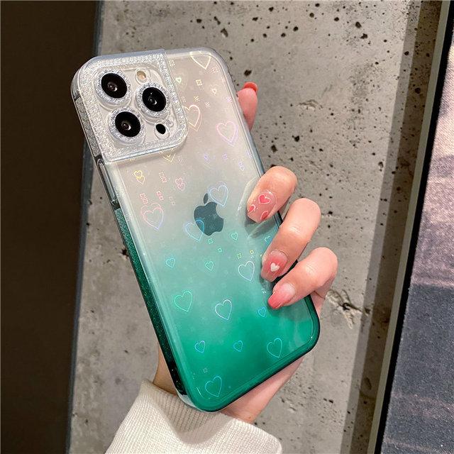 Прозрачный чехол для телефона с градиентным лазером и сердечком для Iphone 11 13 12 Pro Max X Xr Xs Max 7 8 Plus, мягкая прозрачная акриловая задняя крышка