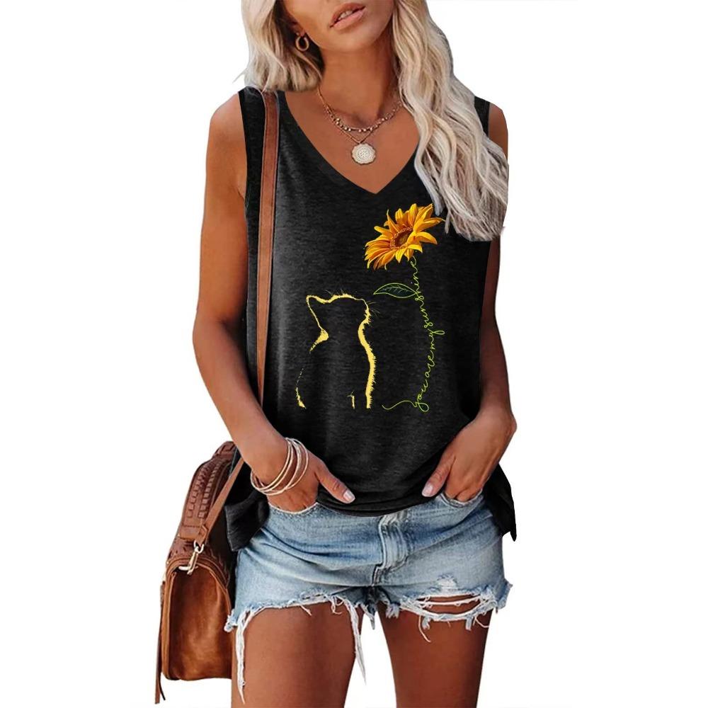 Цветочные 3D-принтованные майки с цветочным принтом для женщин, модные жилеты без рукавов с V-образным вырезом, женские летние уличные майки, одежда для девочек в стиле Харадзюку