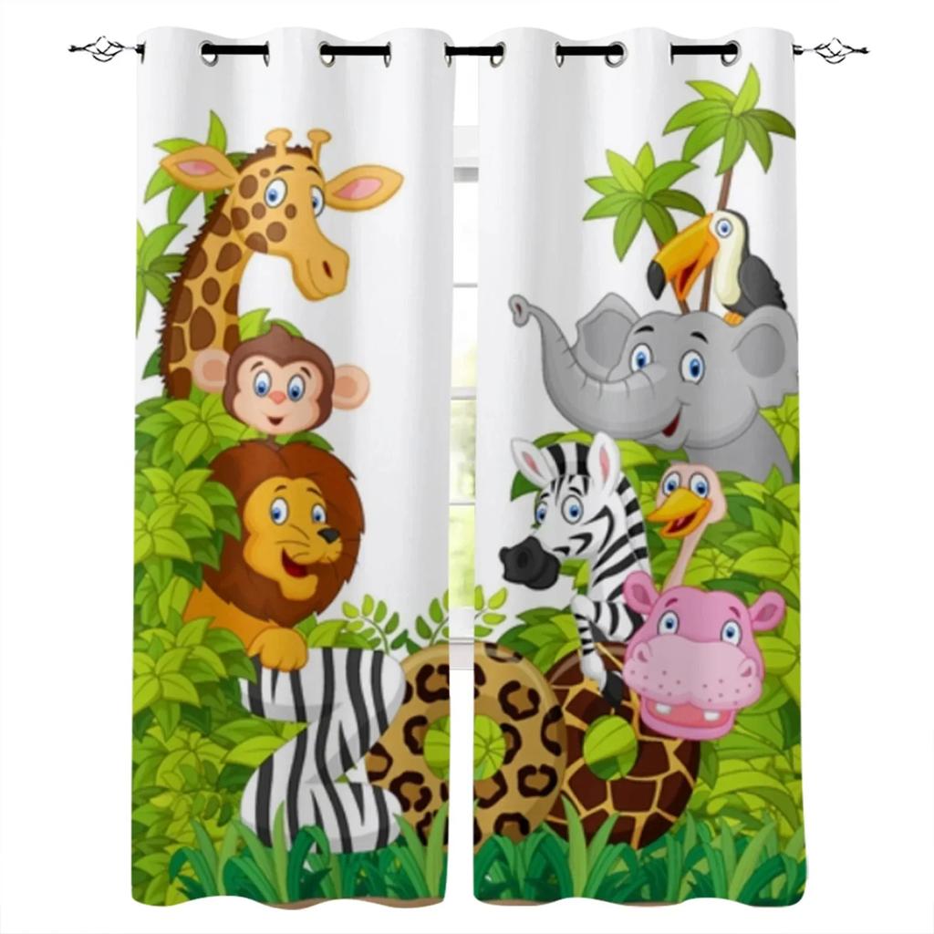 Спальня Кухня Шторы Мультфильм Зоопарк Животные Коллекция Джунгли Ребенок Оконные Шторы Шторы для Гостиной Декоративные Элементы