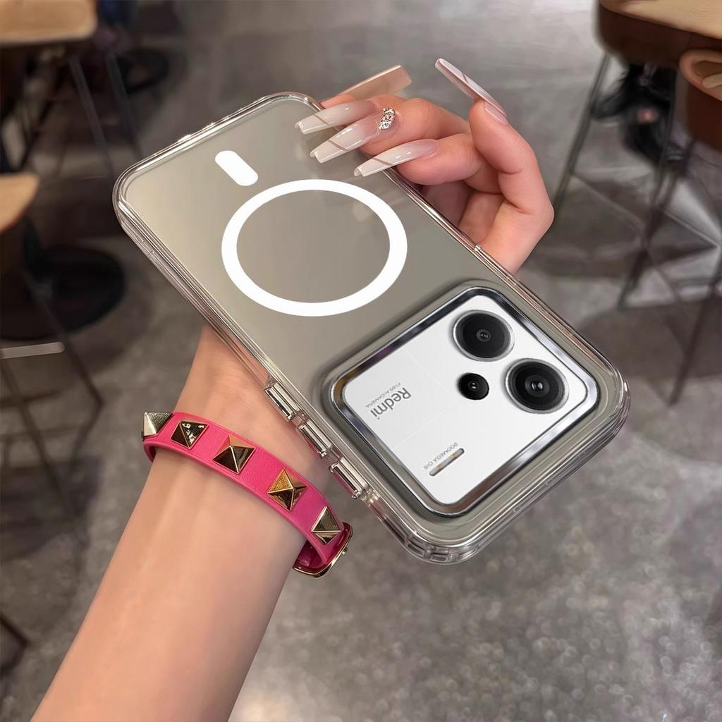 Case for Xiaomi Redmi Note 13 Pro+ 5G Minimal Semi-Transparent Magnetic Casing Raised Electroplated Lens Bezel Anti-Slip Drop Resistant