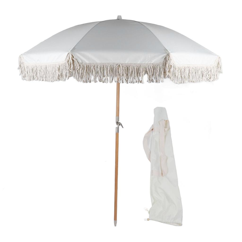Patio Umbrella with Fringe 8 Fiberglass Ribs UV Proof Large Outdoor Table Market Umbrella for