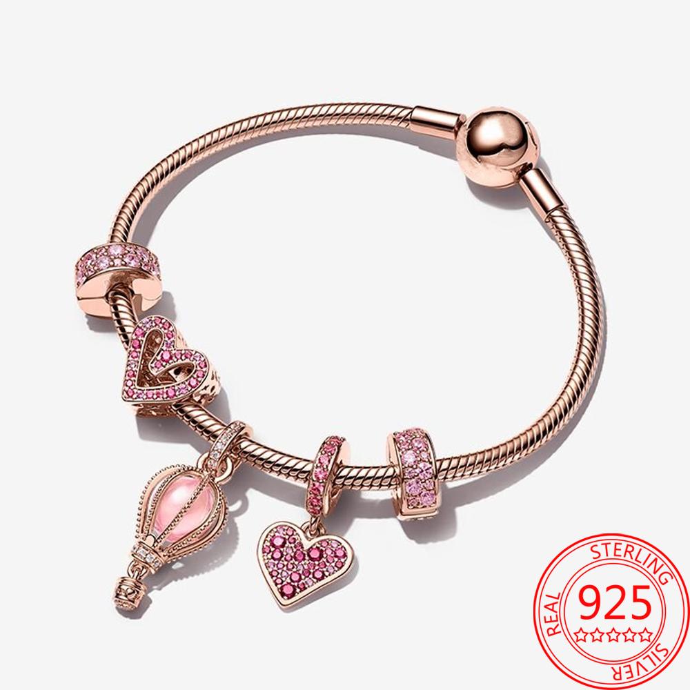 Classic 925 Sterling Silver Rose Gold Pav éHand Painted Love Moment Snake Bracelet Set and Necklace 925 Jewelry Gift