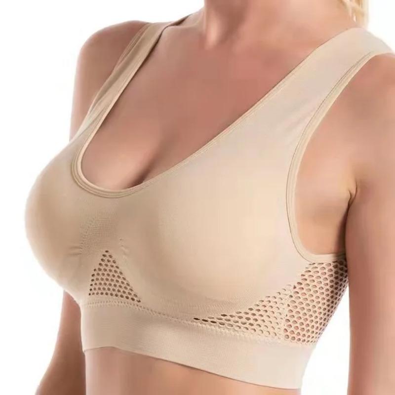 1pcs Women Sports Bra Large Size No Steel Ring Seamless Underwear Removable Chest Pad Runing Sport Hollow Mesh Vest Bras