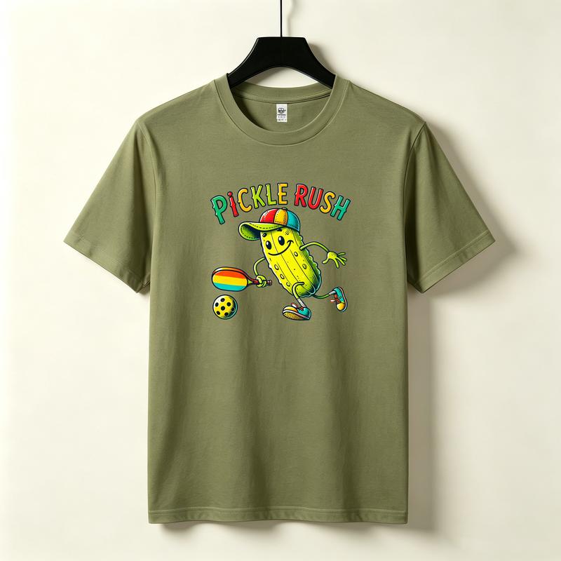 Pickle Rush Graphic TShirt Funny Pickle Cartoon Pickleball Paddle Print Black White Cotton Tee Casual Streetwear Unisex Unisex