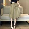 Женские брюки-юбка с эластичной резинкой на талии и регулируемым шнурком, укороченные брюки из ледяного шелка, однотонные повседневные брюки-кюлоты свободного покроя
