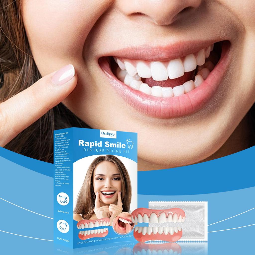Oralhoe 1set False Teeth Braces Set Temporary Instant Smile Whitening Teeth Fill Gaps Silicone Fake Teeth Soft Denture Kit