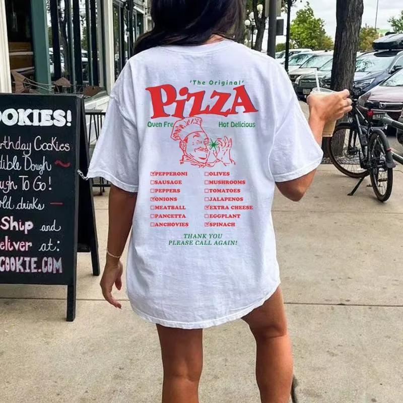 HB503-Chef Pizza Back Print Women T-Shirts Loose Streetwear Graphic Tops Cute Food T Shirt Unisex Vintage Grunge Tees Clothes
