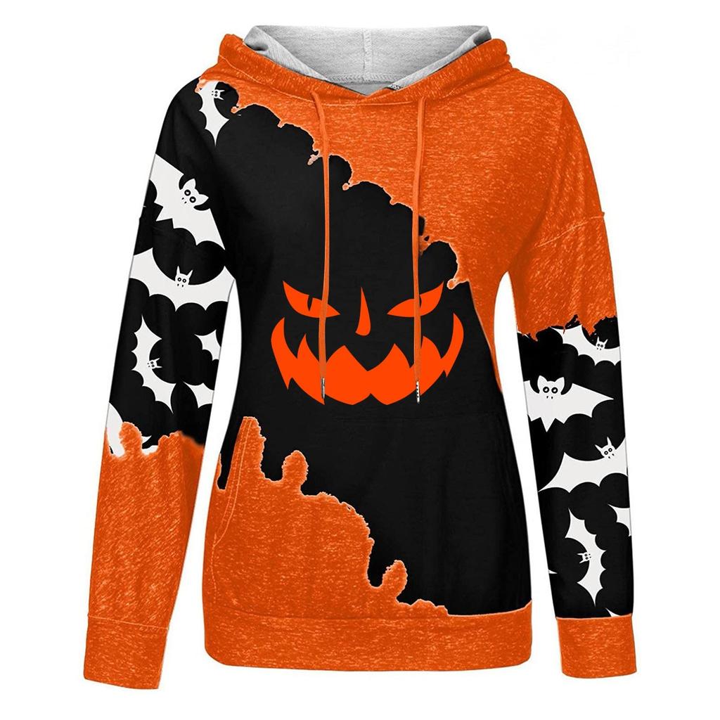 Women's Casual Fashion Halloween Print Long Sleeve Pullover Hoodies Sweatshirts