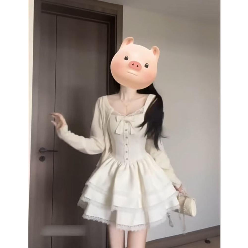 Spring and Summer New Sweet and Super Good-looking Cardigan Jacket Fluffy Casual Dress Women's Waist and Thin Dress