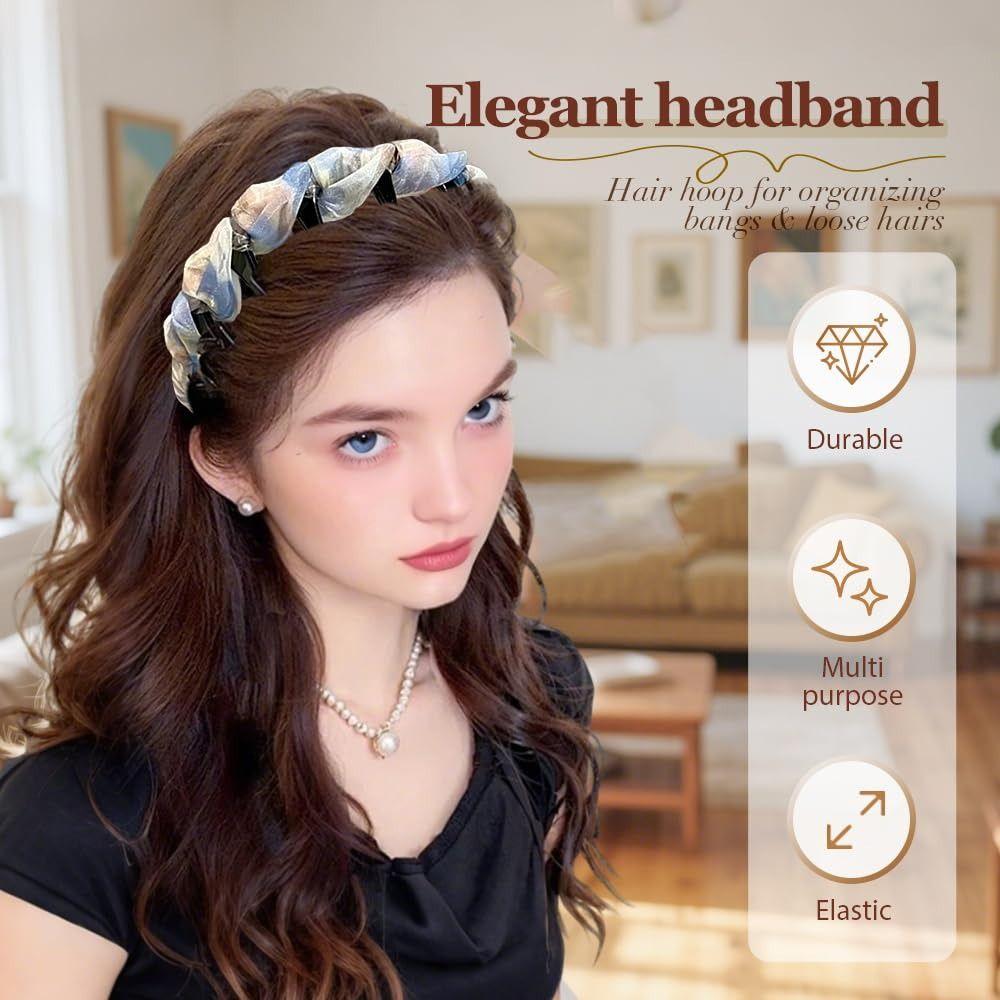 Pleated Hair Hoops Lace Mesh High Cranium Headband Elegant Hairband  for Women Girls