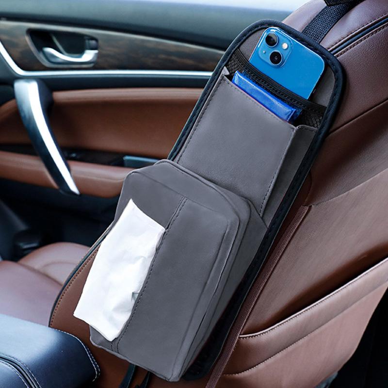 Замшевый органайзер для автомобильного сиденья, боковая подвесная сумка для хранения, многокарманный держатель для телефона, коробка для салфеток, сумка для мелочей, автомобильный интерьер